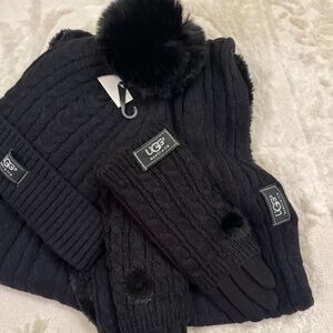 - UGG Winter Black Sweather weather pom pom hat& infinity scarf glove se…